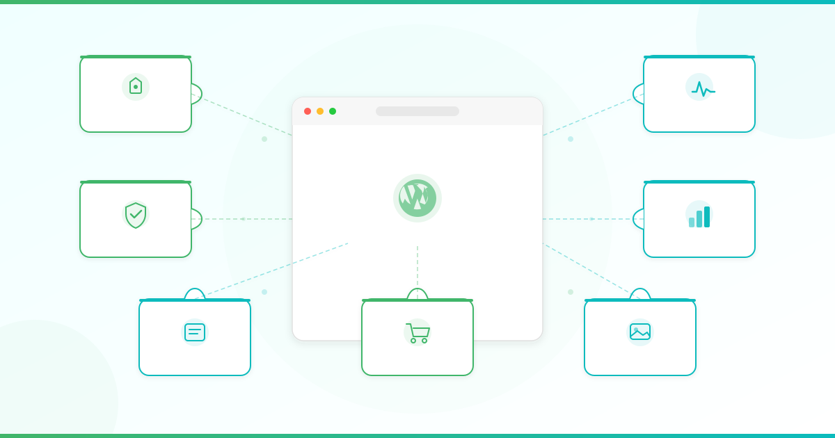 WordPress plugin blocks assembling into a complete business website