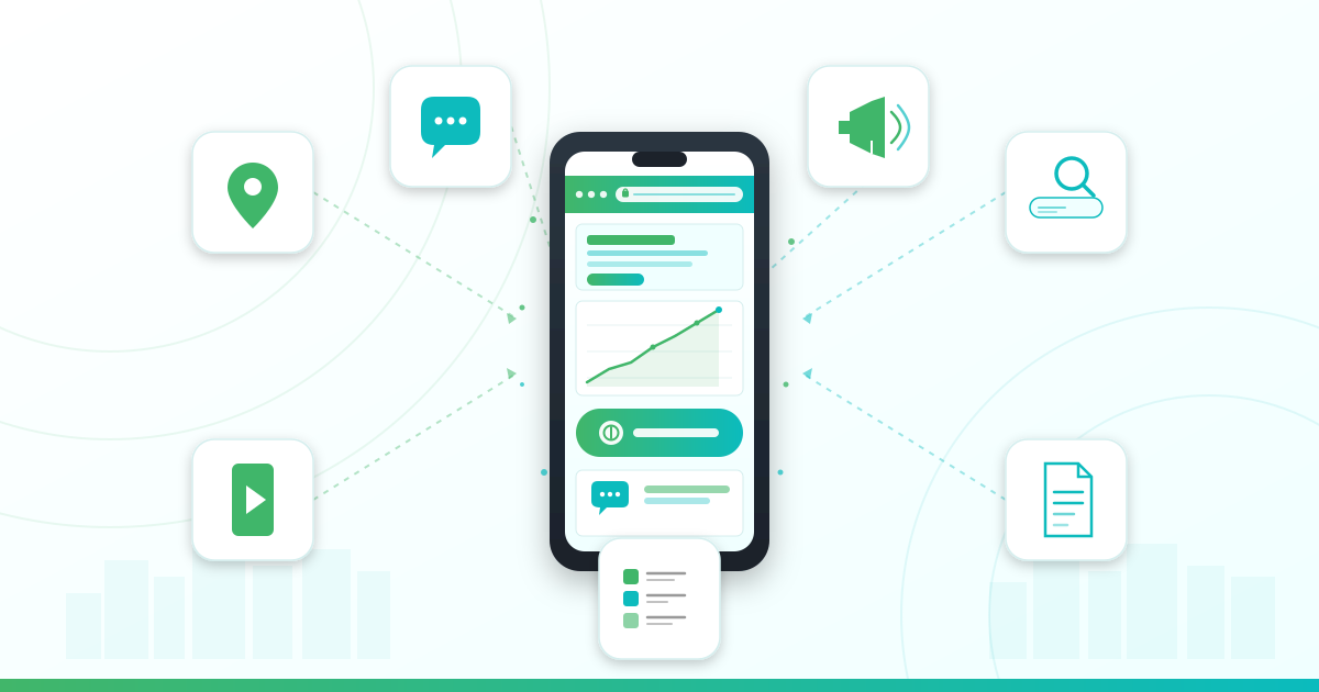 How to advertise your business online in Ghana — a smartphone showing the business website you own, with Google Business Profile, WhatsApp, social, search, video, content and directory channels all funnelling into it